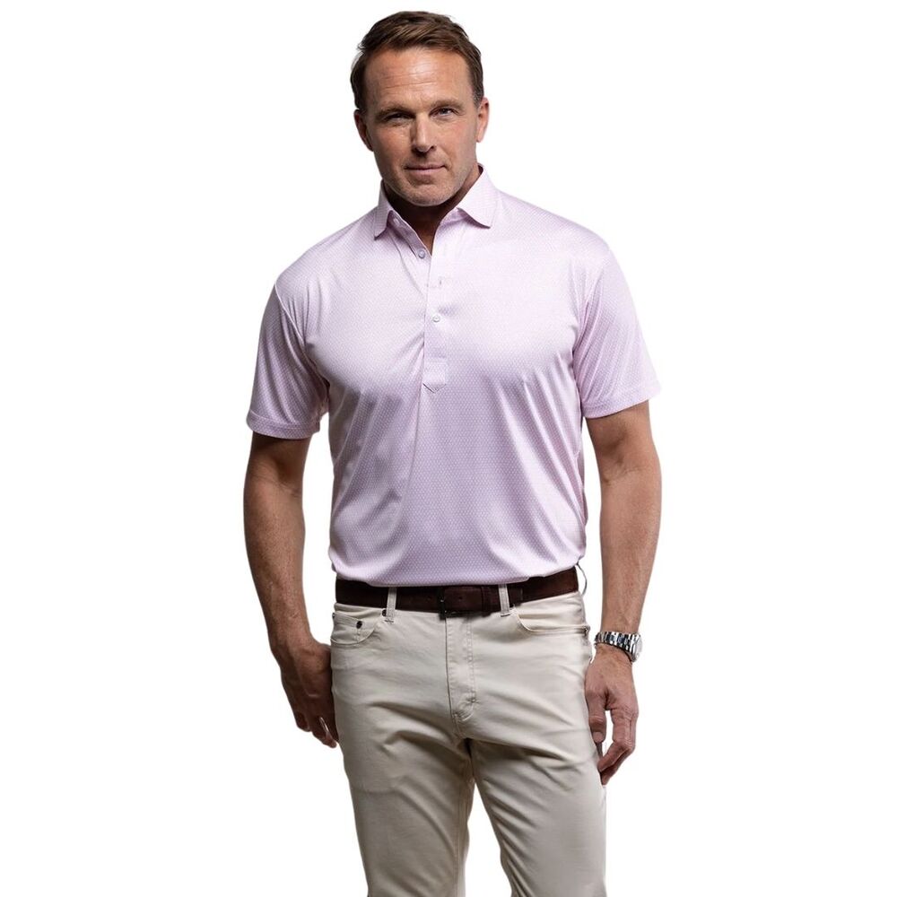 COLLARS & CO Mens Semi Spread Button Collar Polo Vantage Pink White NWT Small - Picture 7 of 8